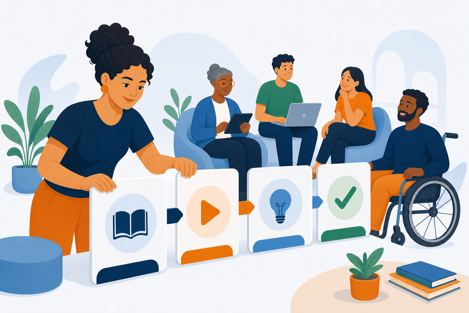 Ilustração que representa a organização dos conteúdos de cada módulo do curso.